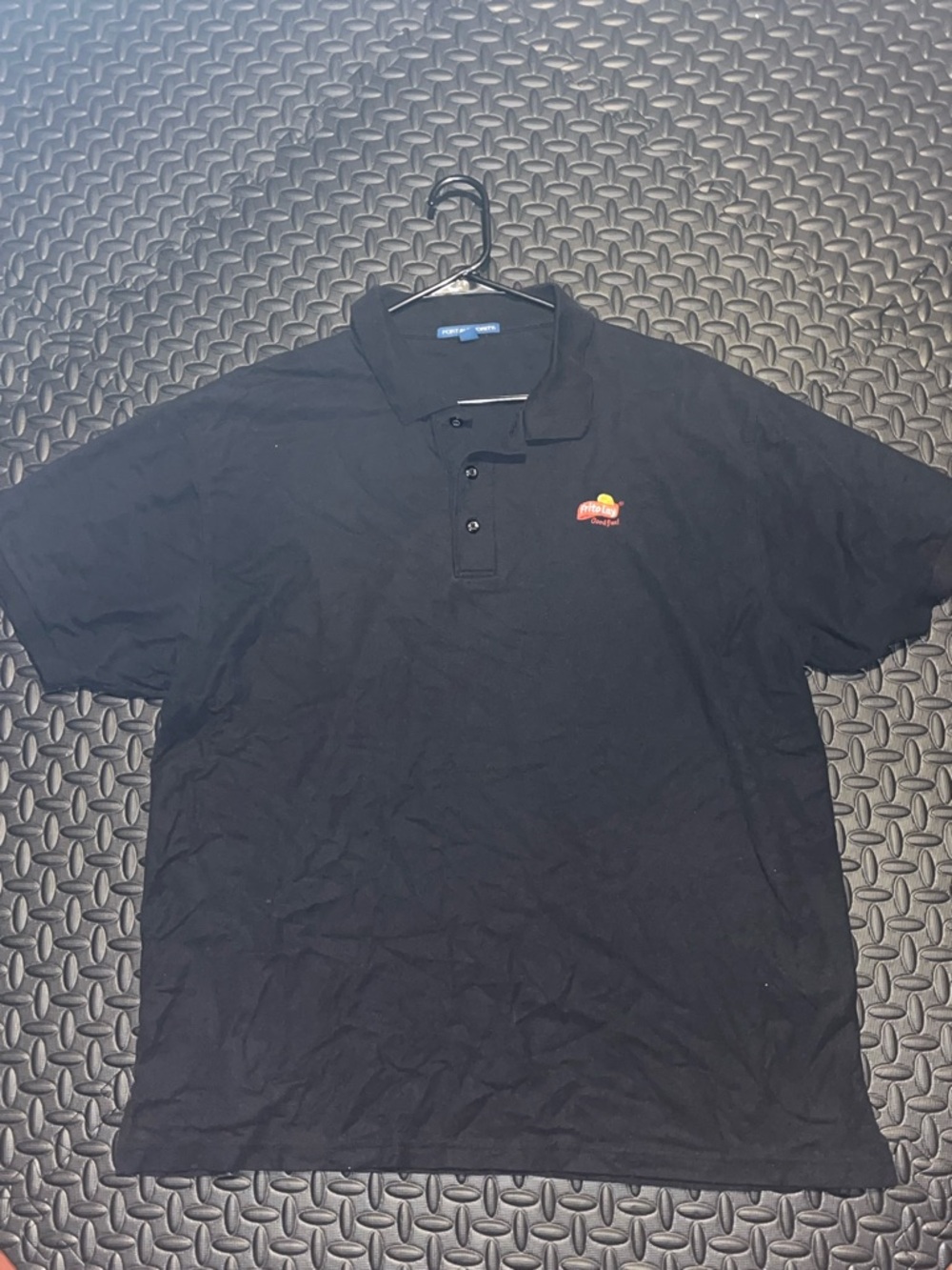Port Authority Black Polo with Small Multicolor Frito lay Logo